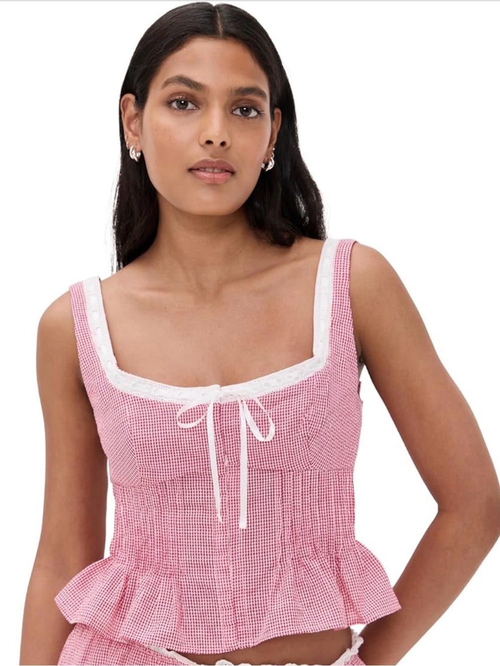 NWT NIA Gingham Lace-Trim Tank Top